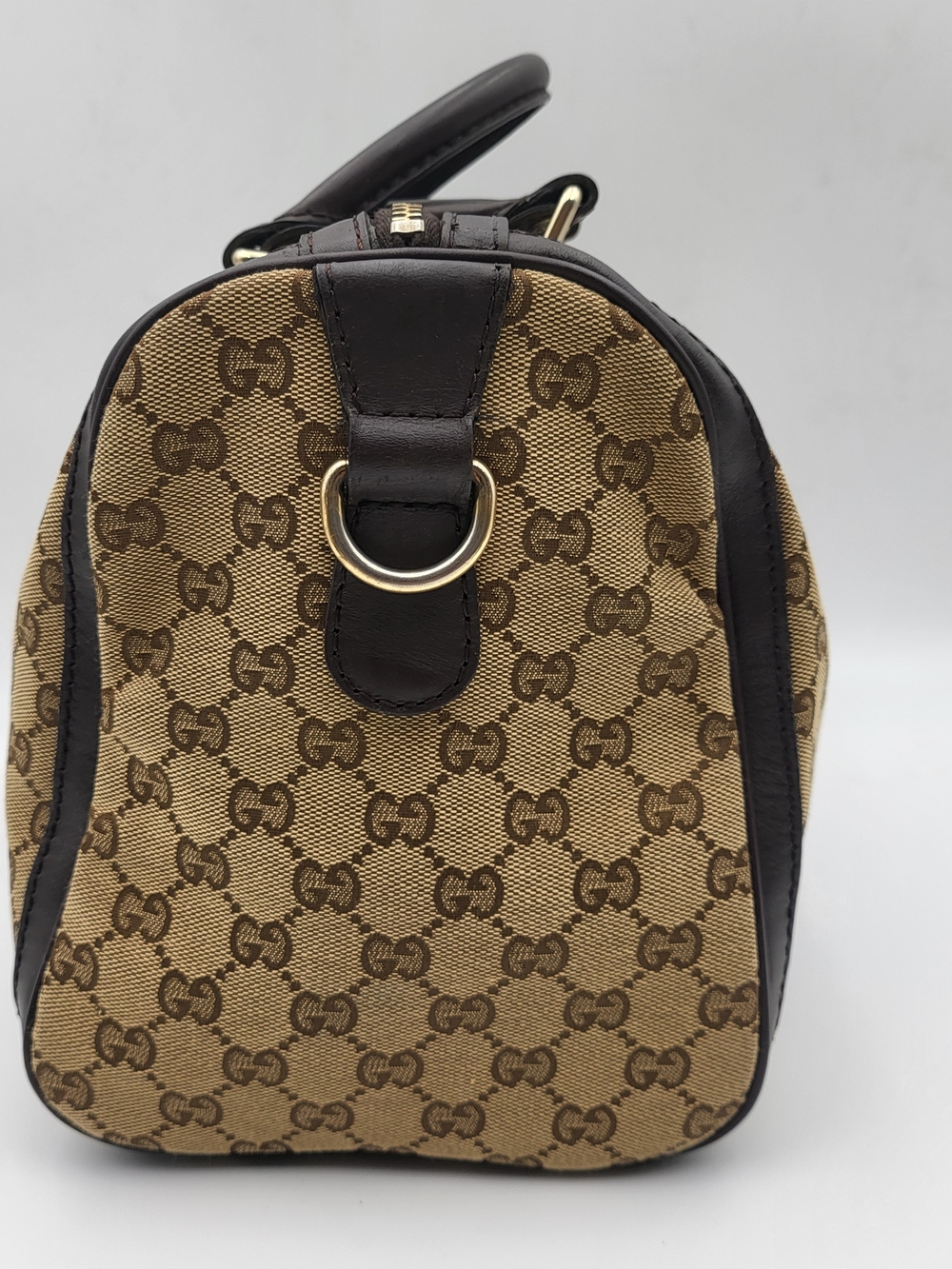 GUCCIMonogram Selleria Calfskin Vintage Web Medium Boston Brown, Auth. w/COA.. - Picture 2 of 16